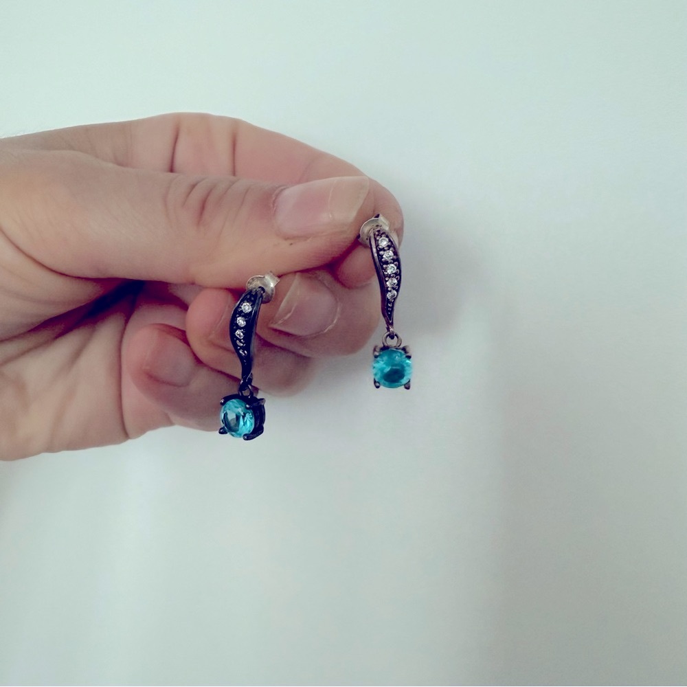 925 Sterling Silver Blue CZ Drop Earrings